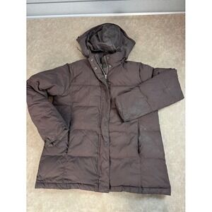 L.L Bean Womens Full Zip Snap Lined Goose Down Hooded Brown Puffer Jacket Medium